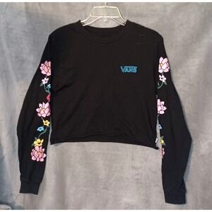 Vans Double Up Lotus Floral Graphics Long Sleeve Cotton Crop Top Skater